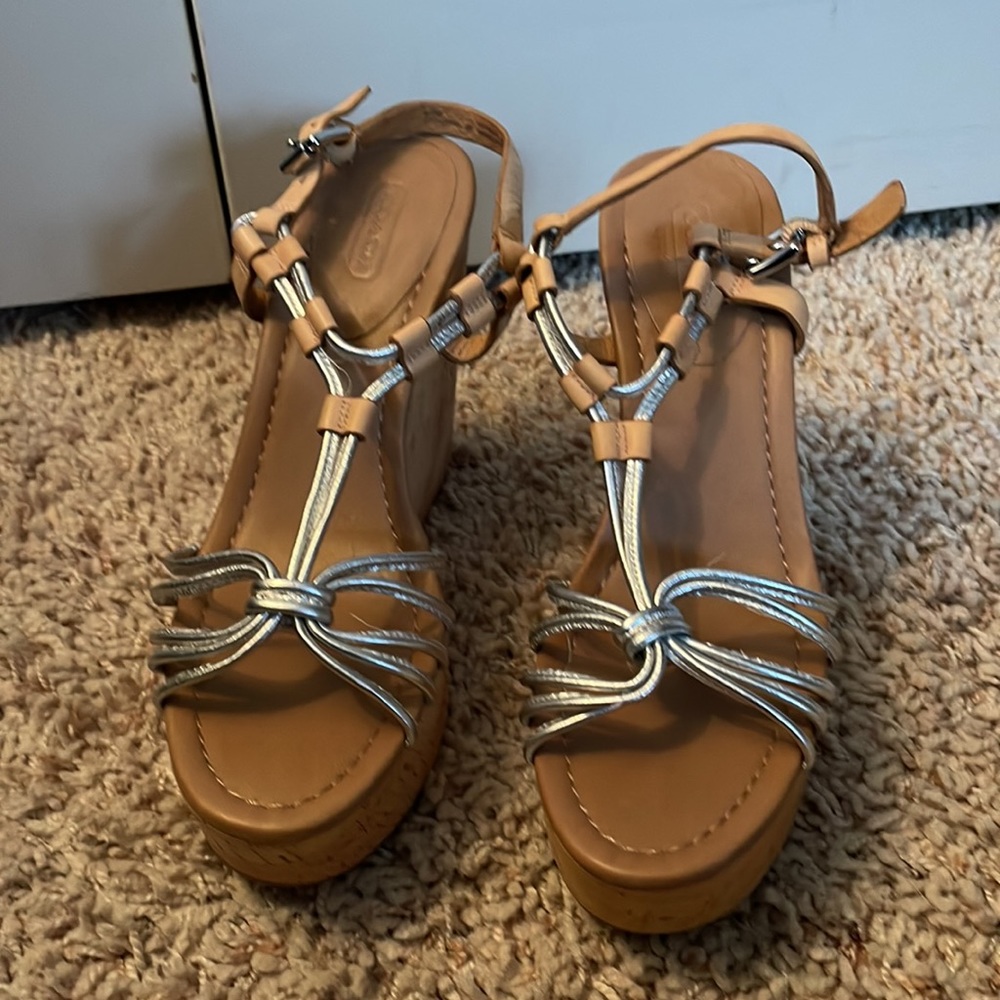 Coach cork wedges with silver straps
